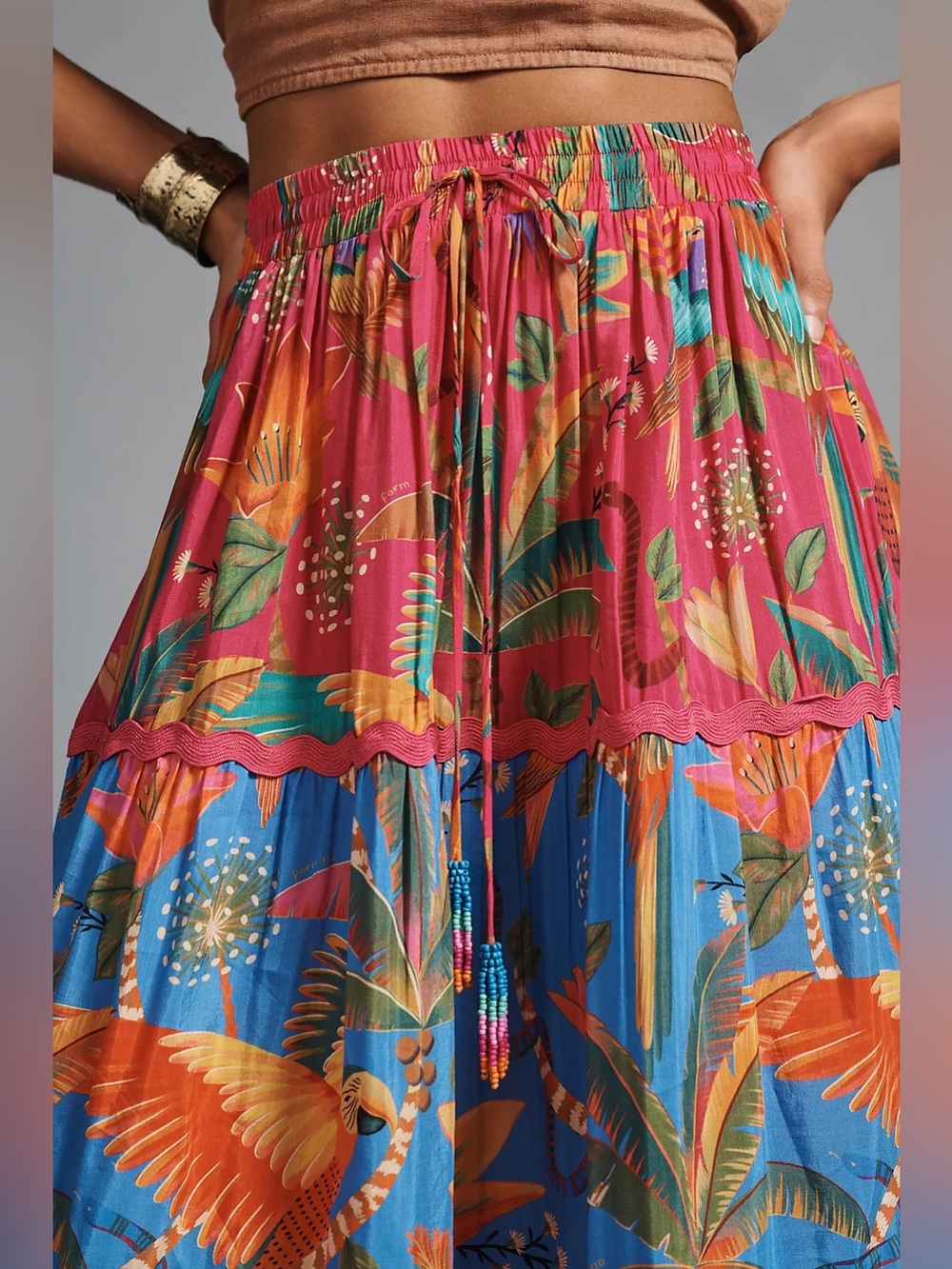 Anthropologie Farm Rio Macaw Party Mix Maxi Skirt XL NWOT - Picture 3 of 11